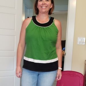 XL Green Blouse Tank with Black & White Trim